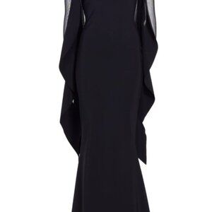 Chiara Boni Petite Robe - Kacey Illusion Mesh Caped Black gown - Size 2